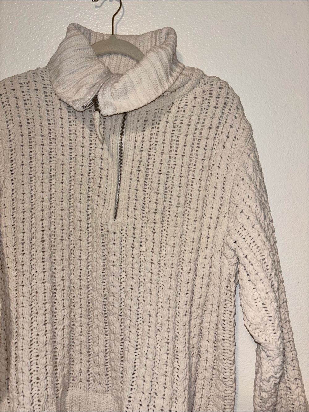aerie Cream Cable-Knit Half-Zip Turtleneck Pullover - Picture 4 of 7